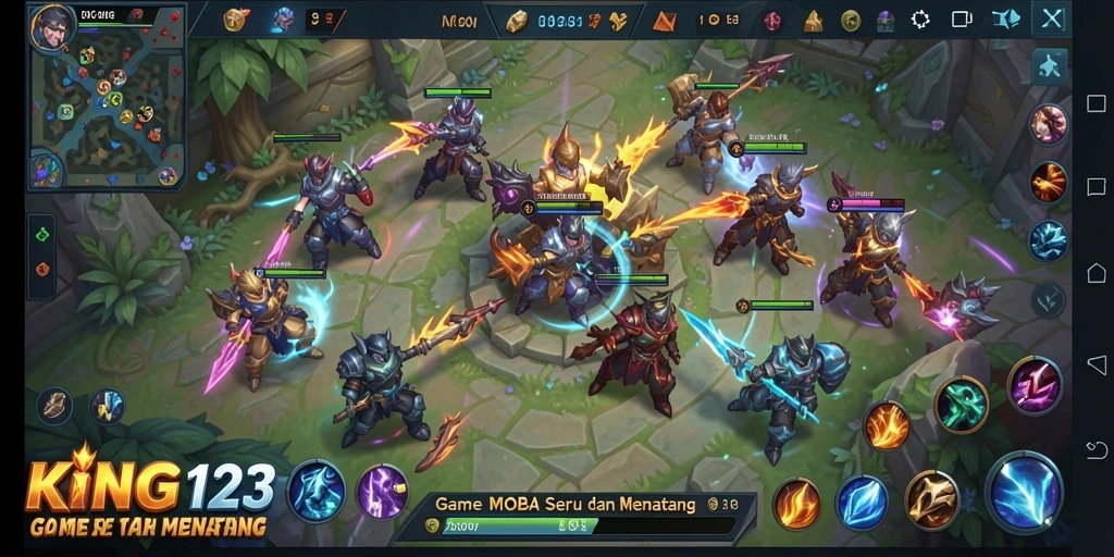 Tampilan menarik dari gameplay seru KING123 yang menampilkan aksi MOBA.