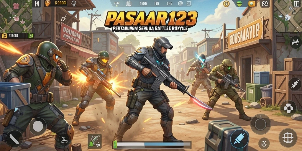 Tampilan gameplay menarik dari PASAR123 dalam pertempuran Battle Royale.
