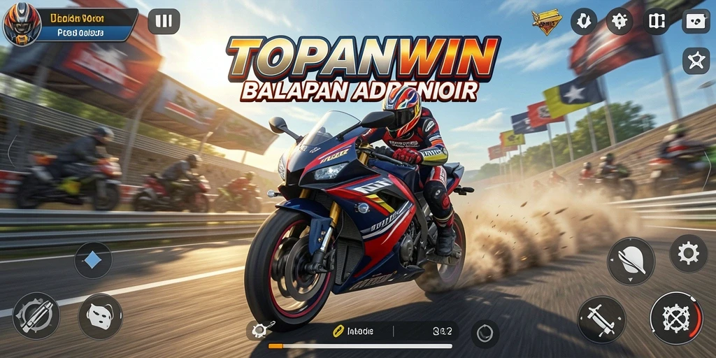 Tampilan gameplay mendebarkan di balapan motor TOPANWIN.