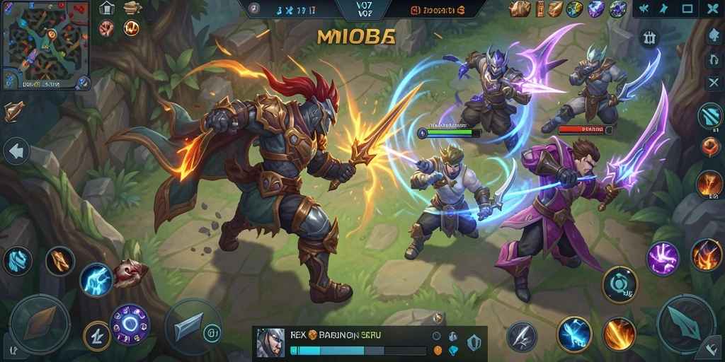 Screenshot dari gameplay seru V07 dalam pertempuran MOBA.